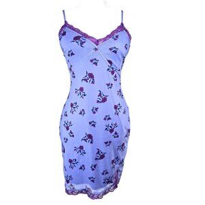 Women's Purple Floral Heart Neckline Boho Soft Girl Strappy Slip Mini Dress